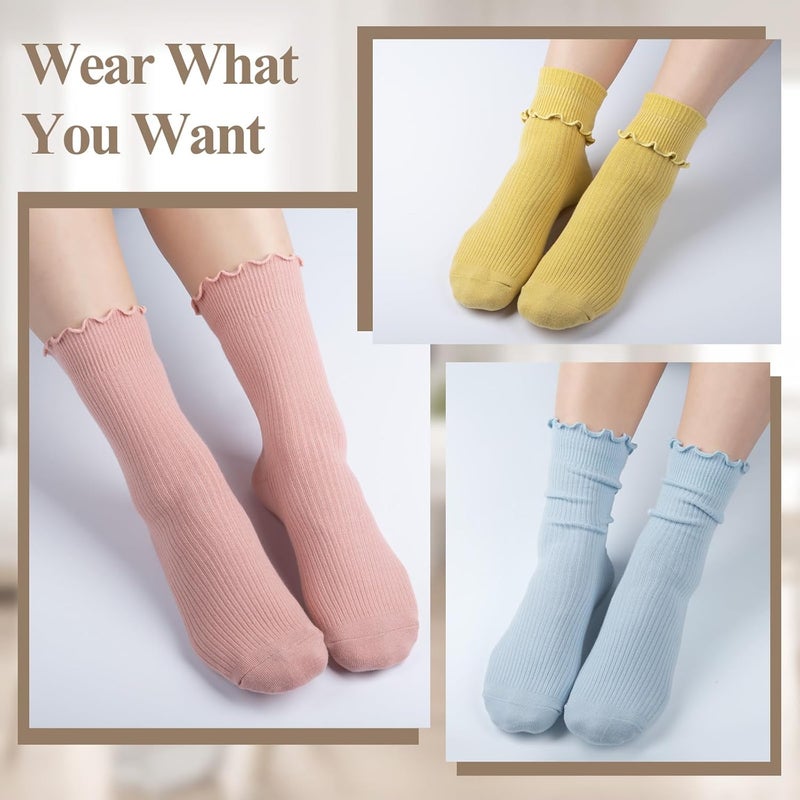 Socksfad Store 6 Pairs Cute Floral Ruffle Crew Socks Women, Breathable Cotton Novelty Casual Girls Above Ankle Funny Socks US 5-10 - Image 5